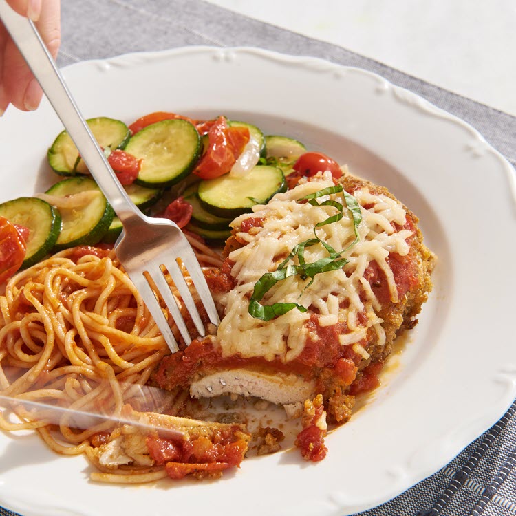Chicken Parmesan, Spaghetti & Italian Vegetables