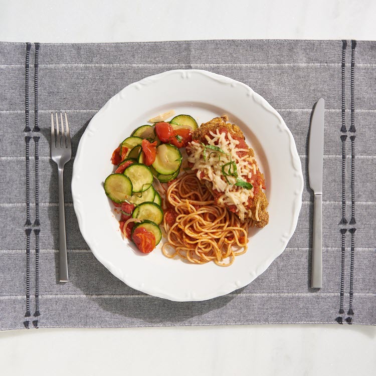 Chicken Parmesan, Spaghetti & Italian Vegetables